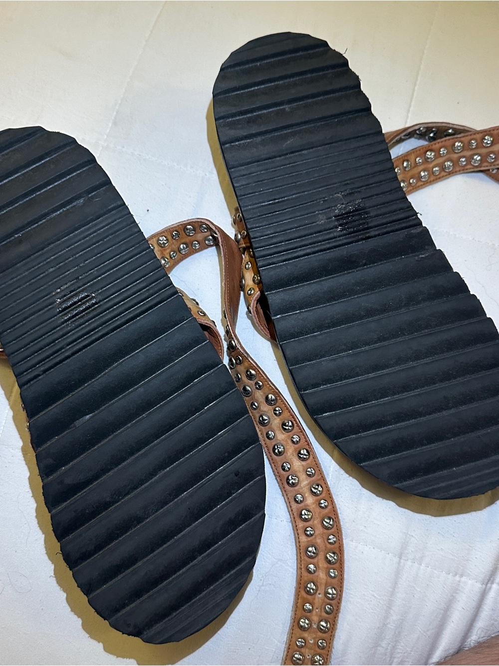 Free People Tan Studded Leather Ankle-Strap Sandals size 38 - Picture 8 of 9